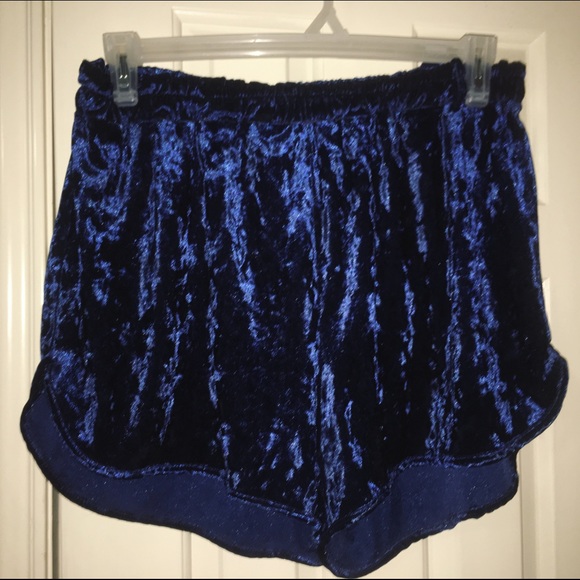 Pants - Dark Blue Velvet Shorts